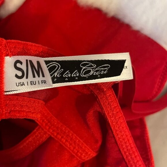 Chantal Cheri Red Santa Bodysuit Teddy Lingerie Set Belt Fur Trim, Small - Picture 5 of 5